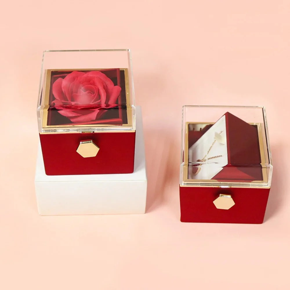 Lova Rose™ Eternal Rose Box with Engraved Necklace and Real Rose